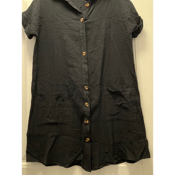 SHEIN Women’s Collared Casual Button Down Short Sleeve Mini Dress Size S Black - Picture 4 of 5